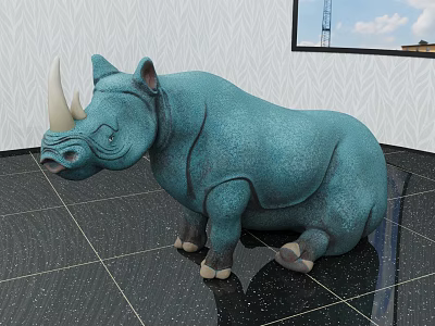 Blue Rhino Shaped Ottoman Stylish Seating Furniture for Modern Living Room 3d model