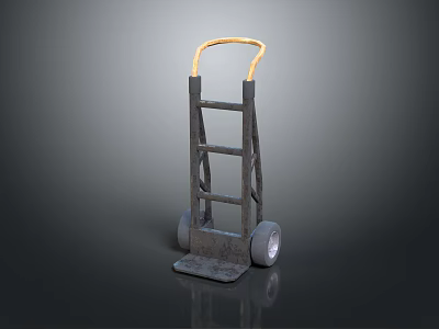 Metal Handcart With Yellow Handle And Two Wheels For Carrying Loads 3d model