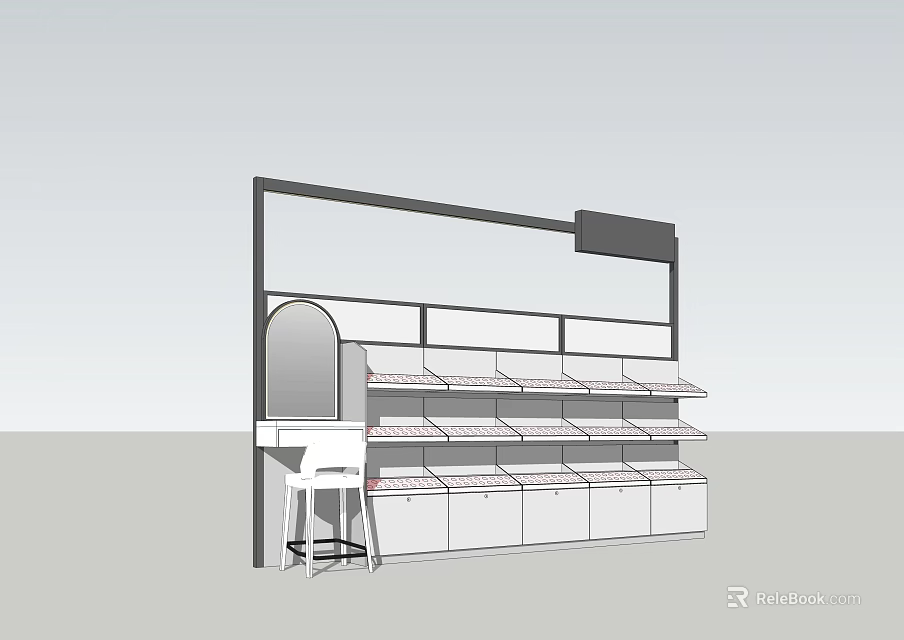 Modern Display Shelving Unit With Multiple Shelves Arched Display Section And Bottom Storage Cabinets 3d model 