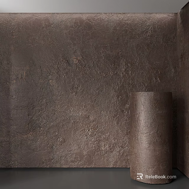 Textured Brown Cylindrical Building Component Against Rustic Wall Surface 3d model 