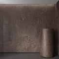 Textured Brown Cylindrical Building Component Against Rustic Wall Surface