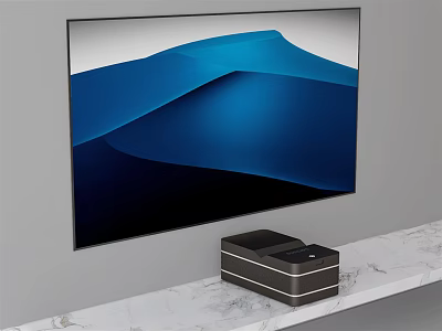 Wall Mounted Smart Television With Blue Wave Display On Marble Countertop And Black Device 3d model