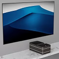 Wall Mounted Smart Television With Blue Wave Display On Marble Countertop And Black Device