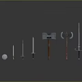 Collection of Various Metal Weapons with Modern Design Including Swords Axes and Hammers
