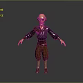 Animated 3D Character With Bald Head Purple Shirt Brown Pants And Open Arms