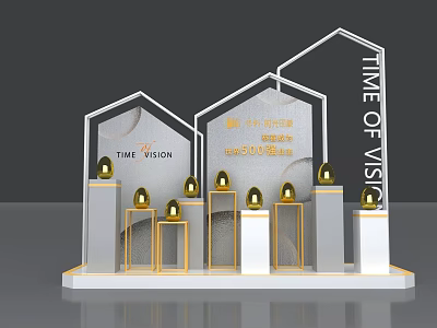Commercial Display Equipment With Geometric Stands And Golden Egg Shaped Ornaments 3d model