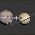 Jupiter and Saturn Planets with Spacecraft Model and Satellite Antenna