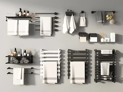 Modern Bathroom Accessories With Towel Racks Towel Bars Shelves And Toiletries 3d model