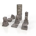 Ancient Stone Columns And Blocks In Various Shapes And Sizes 3d model