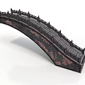 Traditional Dark Colored Arch Bridge With Stone Railings And Decorative Patterns 3d model