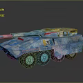 Modern Blue Camouflage Tank With Six Wheels Patterns Emblems And Modern Design