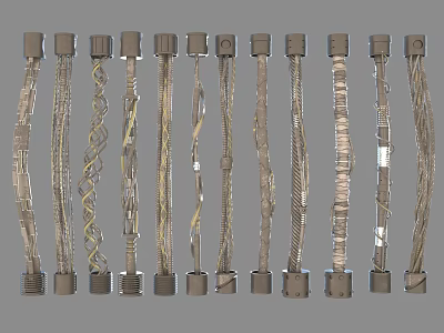 Industrial Equipment Displaying Various Industrial Cables With Different Structures And Connectors 3d model