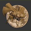 Detailed Golden Knight Statue With Armor Cloak Sword Shield And Base