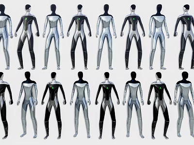 Smart Machine Humanoid Robot Designs With Various Silver Black And Green Accent Styles 3d model