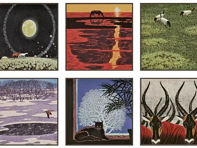 Nature Themed Art Prints Collection With Moon Sunset Animals And Landscapes 3d model