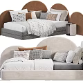 Cozy Kids Bed With Curved Headboard Soft Material Colorful Pillows And Warm Blanket
