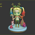Chibi Game Movie Character With Reindeer Antlers Pigtails Candy Cane Christmas Tree And Gifts