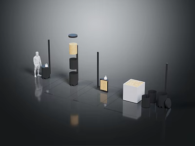 Modern Household Storage Items in Black Yellow White with Different Shapes and Sizes 3d model