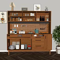 Modern Wooden Sideboard In Dining Room With Glassware Bottles And Green Plant Decor