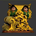 Ornate Golden Decorative Household Item With Intricate Carvings And Green Accents