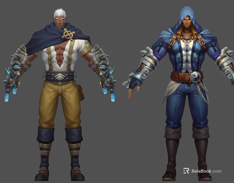Game Movie Characters With Cloak Armor And Glowing Arm Devices In Different Outfit Colors 3d model 