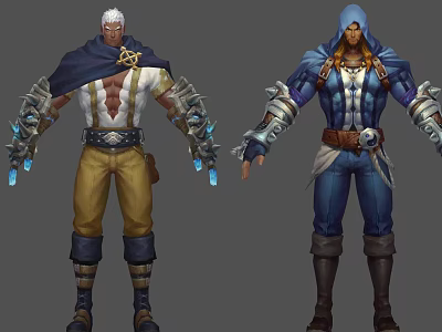 Game Movie Characters With Cloak Armor And Glowing Arm Devices In Different Outfit Colors 3d model