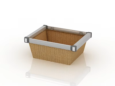 Square Rattan Storage Basket with Silver Metal Hardware Frame for Organizing 3d model