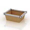 Square Rattan Storage Basket with Silver Metal Hardware Frame for Organizing