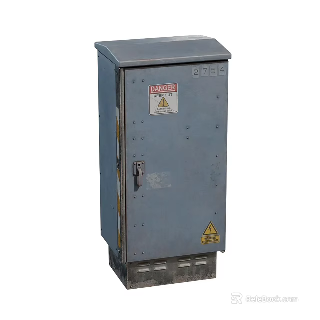 Industrial Metal Cabinet With Danger Warning Labels And Number 2764 Lockable Design 3d model 