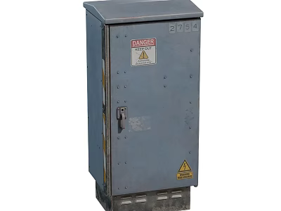 Industrial Metal Cabinet With Danger Warning Labels And Number 2764 Lockable Design 3d model