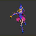Colorful Wizard Game and Movie Character with Pointed Hat Orange Hair and Golden Prop