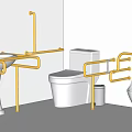Accessible Bathroom Toilet With Yellow Grab Bars Sink And Urinal