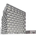 Modern Multi Story Apartment Buildings With Balconies Green Courtyard And Pedestrians
