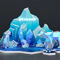 Ice Snow Theme Decor With Geometric Polar Bear Iceberg And Blue Crystals 3d model