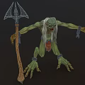 Green Skinned White Haired Mythical Creature With Trident Staff In Game And Movie Roles