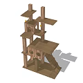Natural Wooden Multi Level Cat Tree With Platforms Holes And Ladder