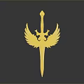 Golden Decorative Sword With Silver Wing Guard And Golden Pommel On Gray Background