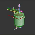 Stainless Steel Industrial Reactor with Blue Agitator Pipes and Support Structure