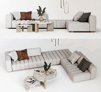 Modern corner sofa coffee table combination multi-person sofa coffee table low table side table 3d model