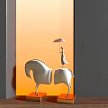 Decorative Ornaments Set With Silver Horse Figure And Umbrella Holding Statue On Orange Background