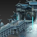 Exquisite Traditional Chinese Architecture With Blue Rooftops Multi Tiered Structure And Ornate Eaves