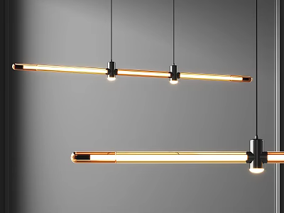 Sleek Modern Linear Pendant Lights With Metallic Black And Gold Illuminated Design 3d model