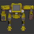 Yellow Worn Mechanical Robot With Multiple Arms Legs And Blue Screen 3d model