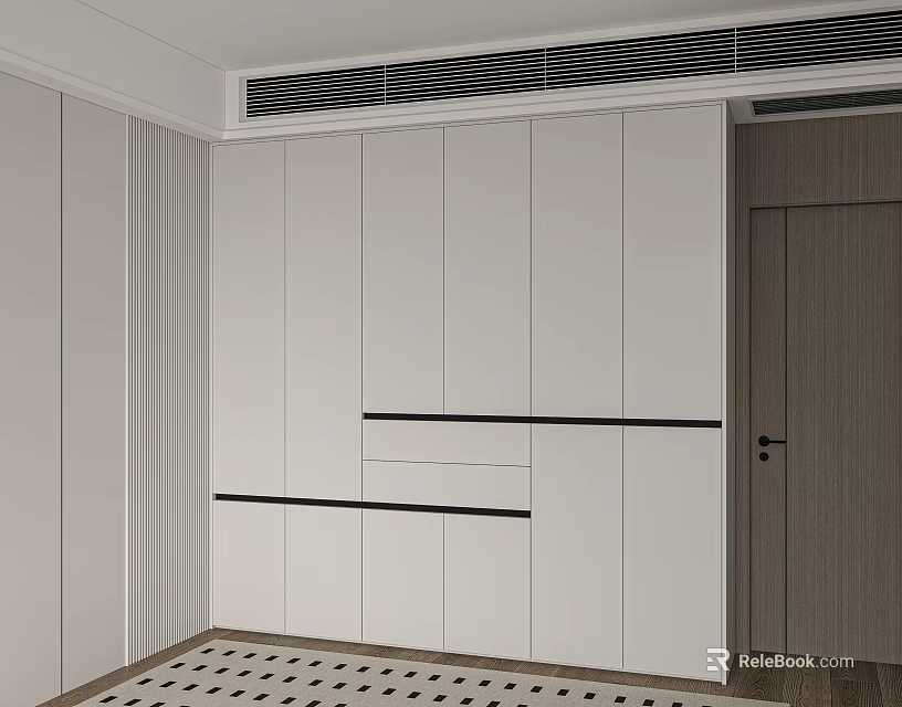 Modern Minimalist White Built-in Wardrobe With Sleek Black Lines And Clean Design 3d model 
