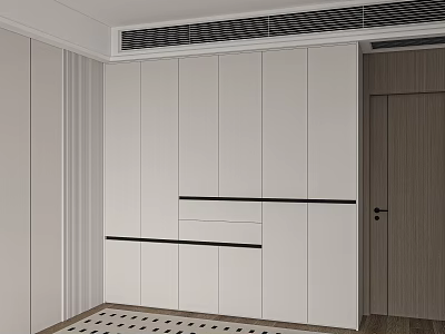 Modern Minimalist White Built-in Wardrobe With Sleek Black Lines And Clean Design 3d model