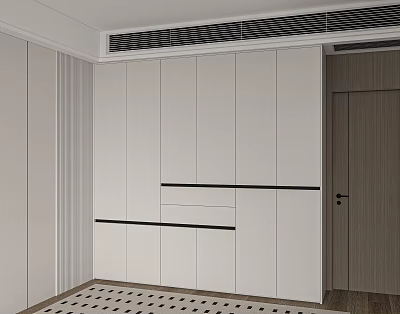 Modern Minimalist White Built-in Wardrobe With Sleek Black Lines And Clean Design 3d model