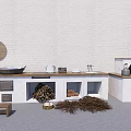 Rustic Kitchen Cabinets With Wooden Countertop Sink Oven And Decorative Hay