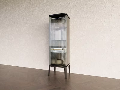 Modern Bookcase Design With Glass Doors And Books In Light Wall Dark Wooden Floor Interior 3d model