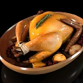 Golden Roasted Turkey with Rosemary Cranberries and Mushrooms on Wooden Platter