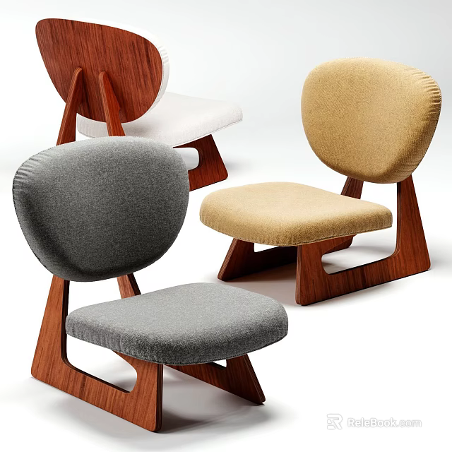 Modern Leisure Accent Chairs With Wooden Frame And Upholstered Seats In Gray Beige White 3d model 